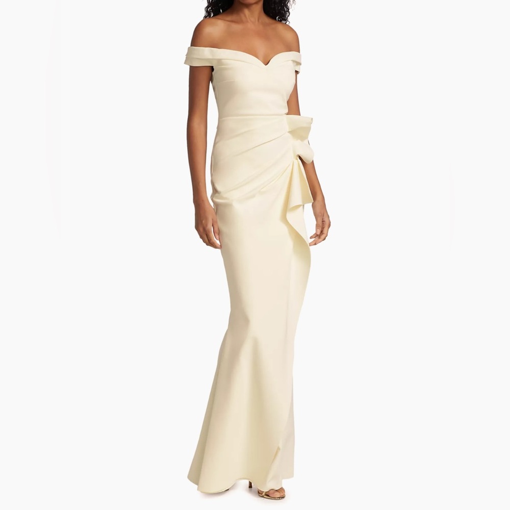 Chiara Boni La Petite Robe Radoslava Off-The-Shoulder Wrap Cream Gown Size 4 - Picture 5 of 12